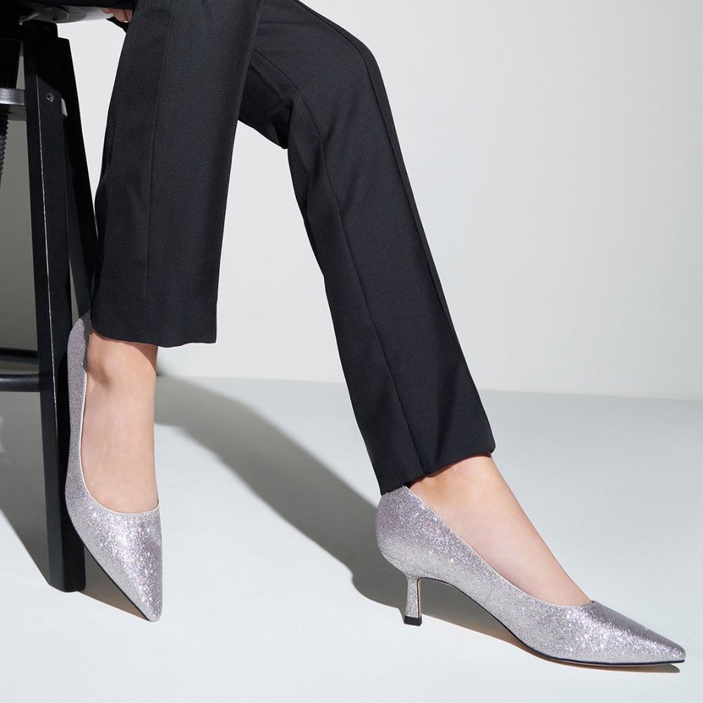 Silver Mid Heel Pumps